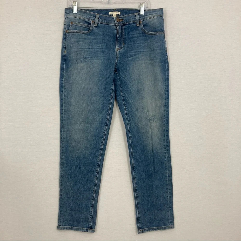 Eileen Fisher Organic Cotton Light Distressed Slim Leg Jeans size 6